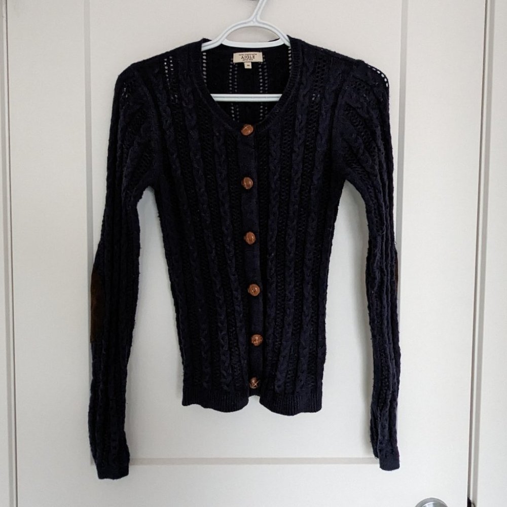 Aigle Cable Knit Cardigan with Elbow Patches